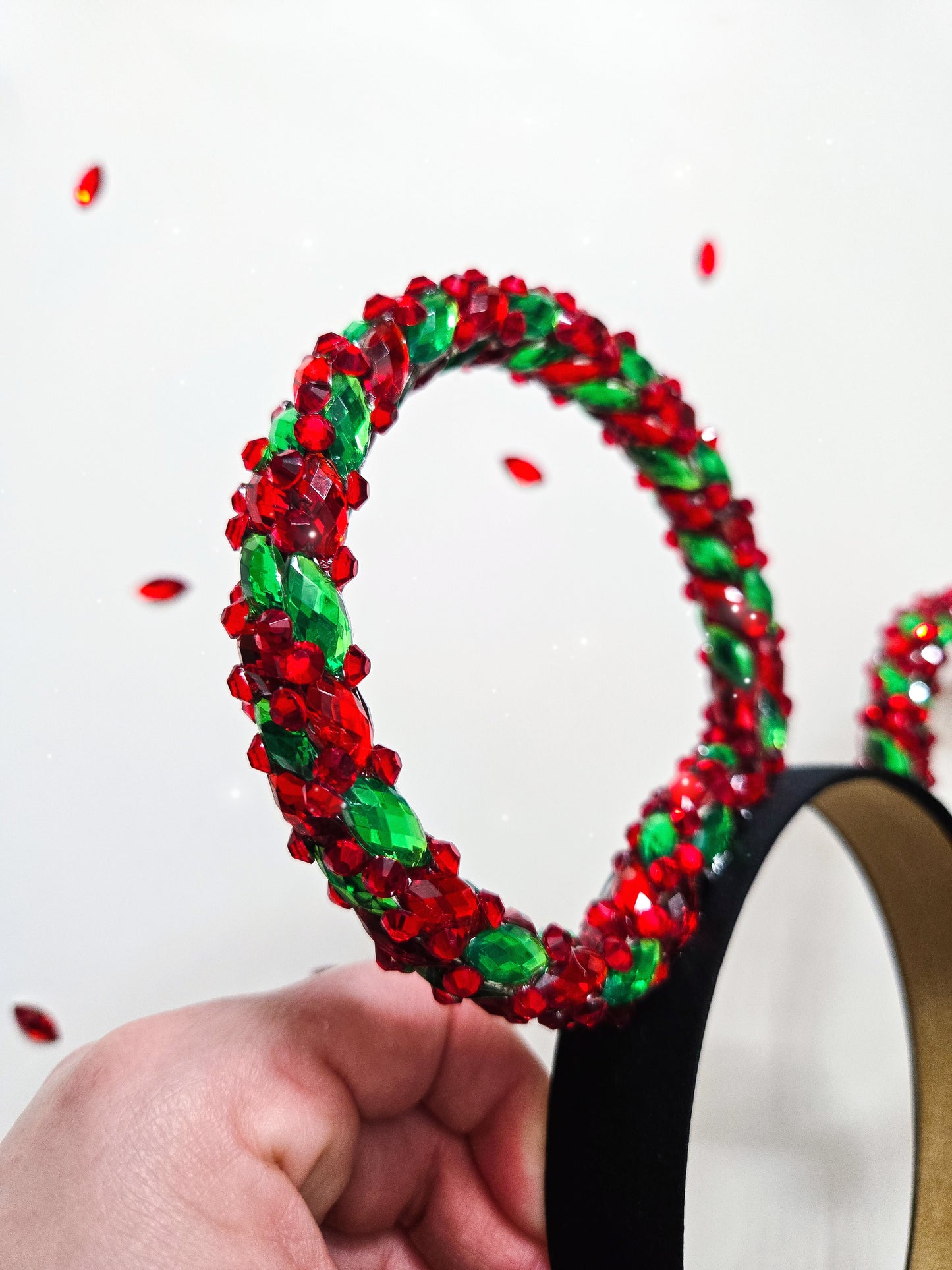 Holiday RED/GREEN rings 3d ears big crystal rhinestone style