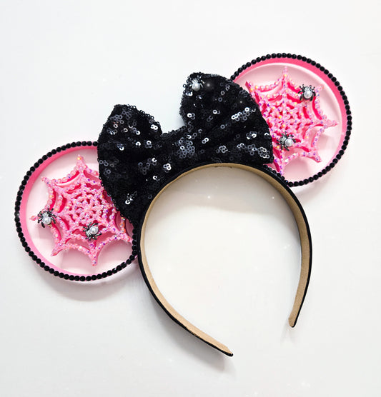 PINK rhinestone Pearl spiders spider web ears , Halloween 3D Mouse Ears