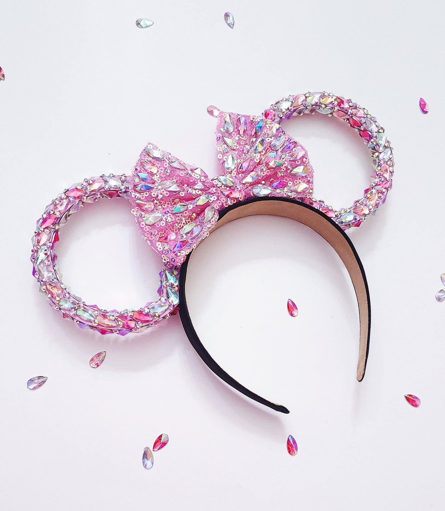 PINK rings 3d ears big crystal rhinestone style