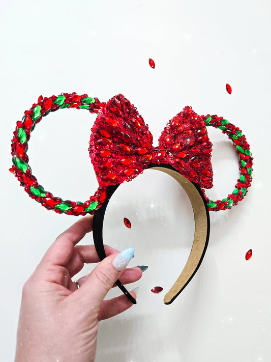 Holiday RED/GREEN rings 3d ears big crystal rhinestone style
