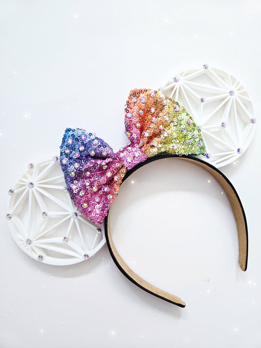Rainbow geometeic 3d ears with rhinestones