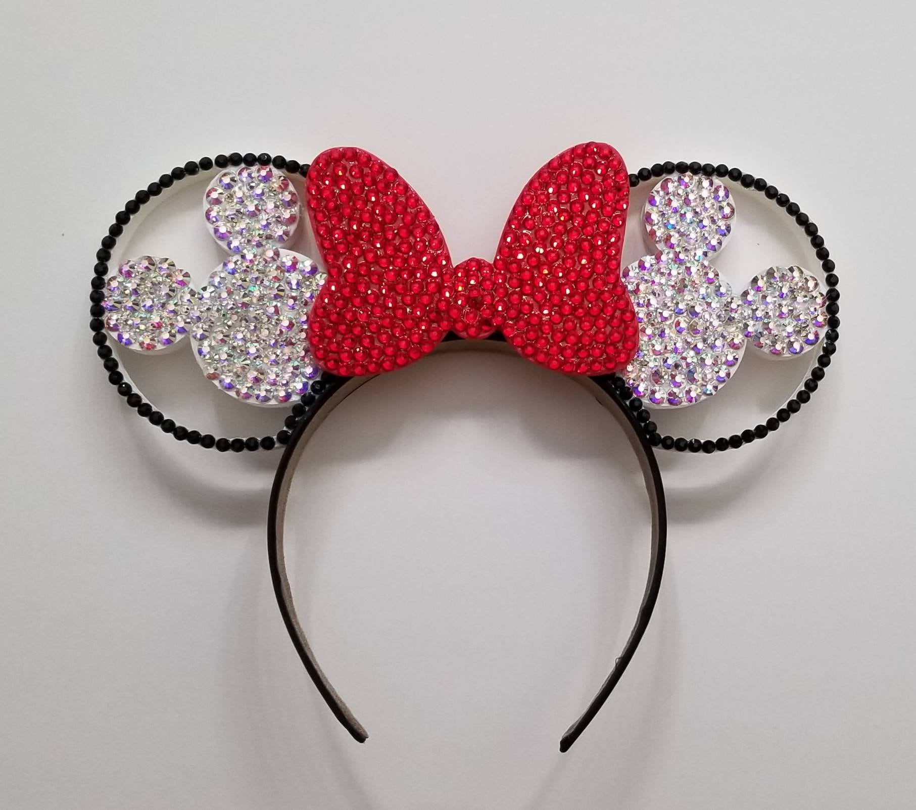 Rhinestone 3D Mouse Ears with RED rhinestone Bow – Magic Mountain Ears