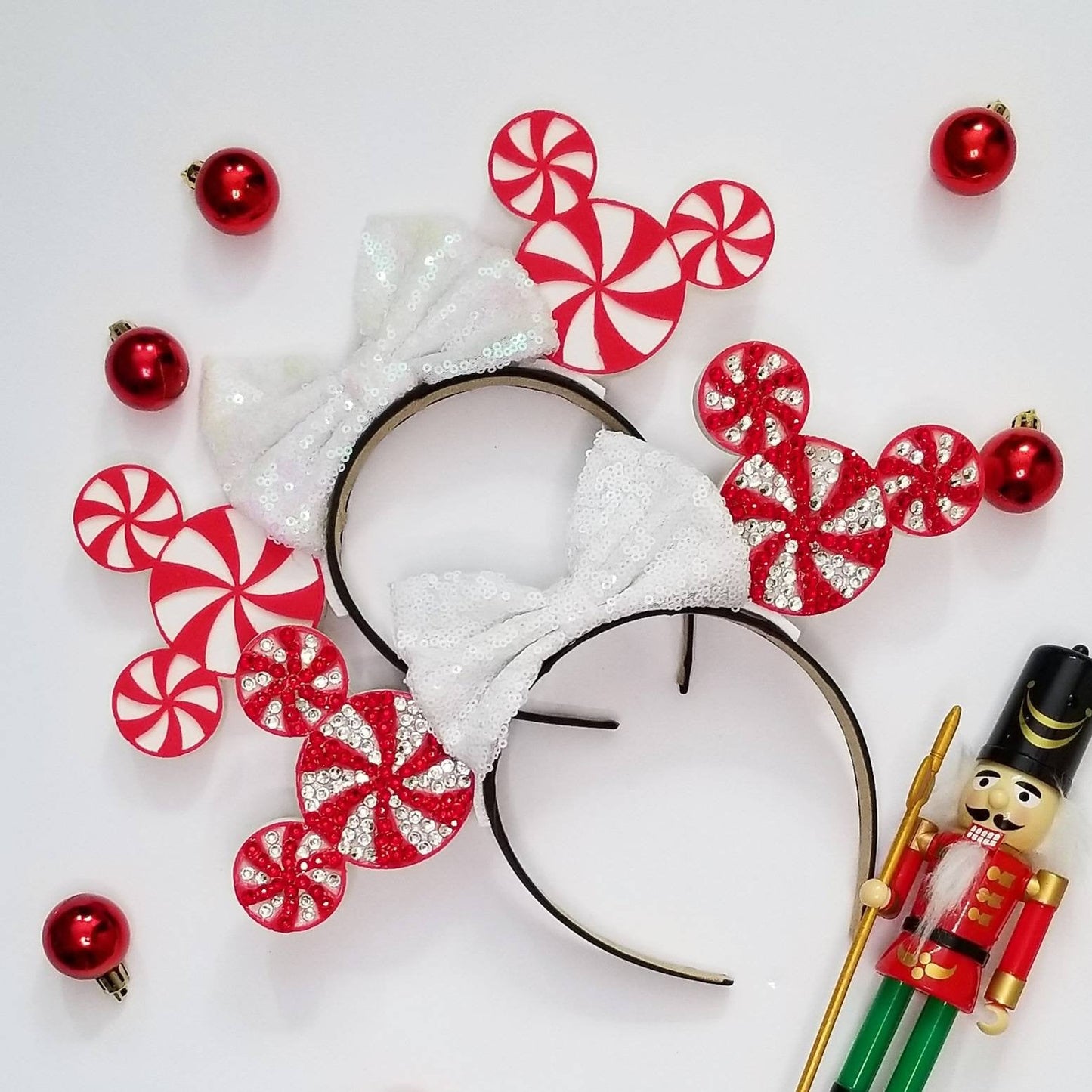 Peppermint Mouse ears, Christmas  3D Mouse Ears, with or without rhinestones
