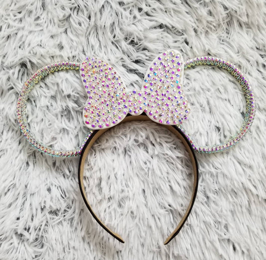 3D rhinestone Mouse Ear rings with rhinestone bow