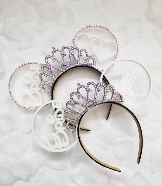 wedding collection  bride ears with rhinestone tiara 3d mouse ears