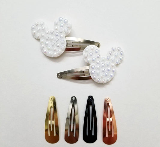 2 MOUSE snap clips with white pearl detail, includes both,  you choose your color clip