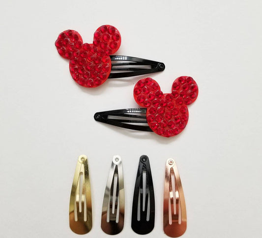 2 MOUSE snap clips with RED rhinestones, includes both,  you choose your color clip