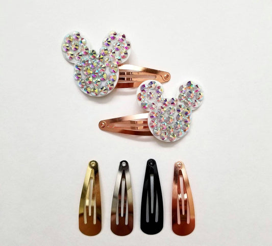 2 MOUSE snap clips with AB crystal rhinestones, includes both,  you choose your color clip
