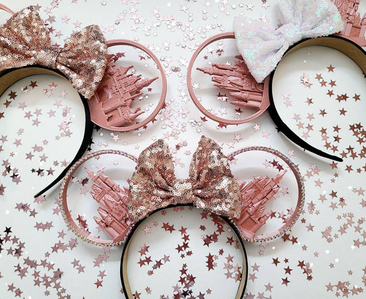 ROSE GOLD castle ears, 3d mouse ears.