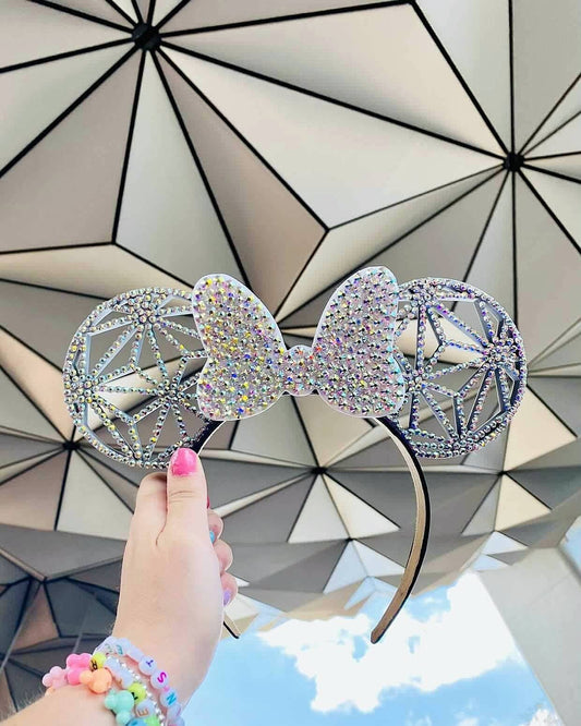 Rhinestone spaceship 3D inspired Ears with Rhinestone Bow OR Sequin bow