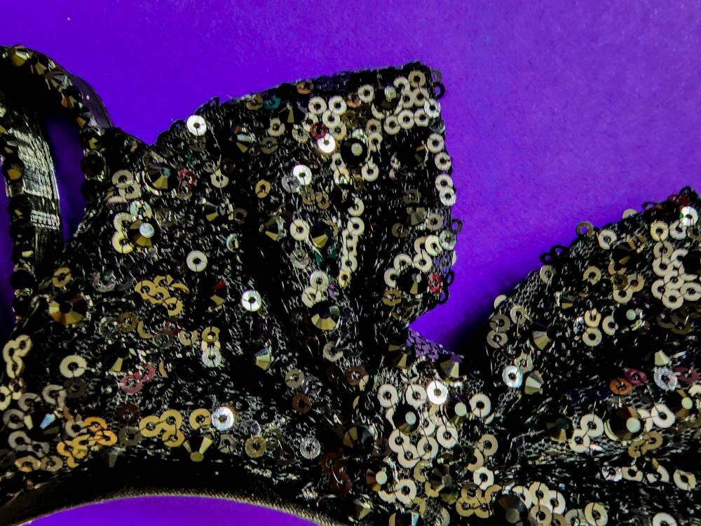 MIDNIGHT MERMAID  Mouse Ears  black Shells with black rhienstones and black rhinestone sequin bow