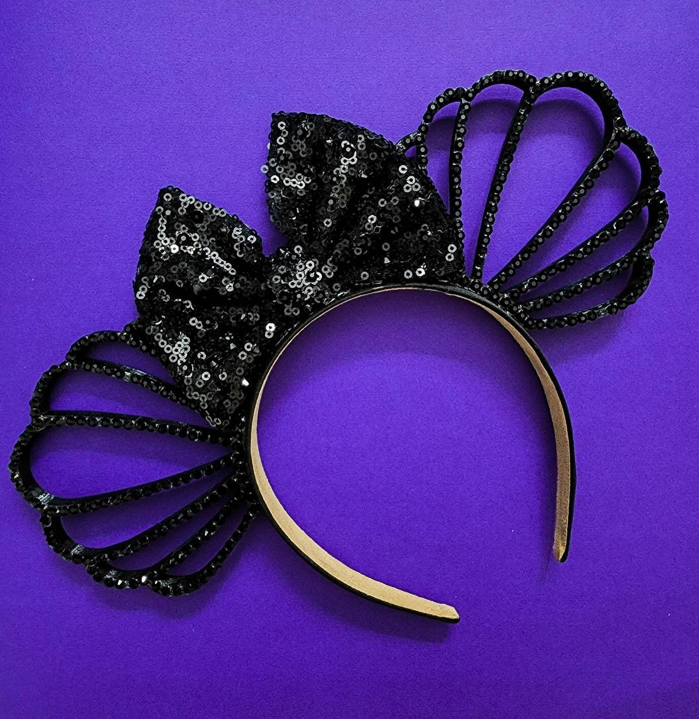 MIDNIGHT MERMAID  Mouse Ears  black Shells with black rhienstones and black rhinestone sequin bow