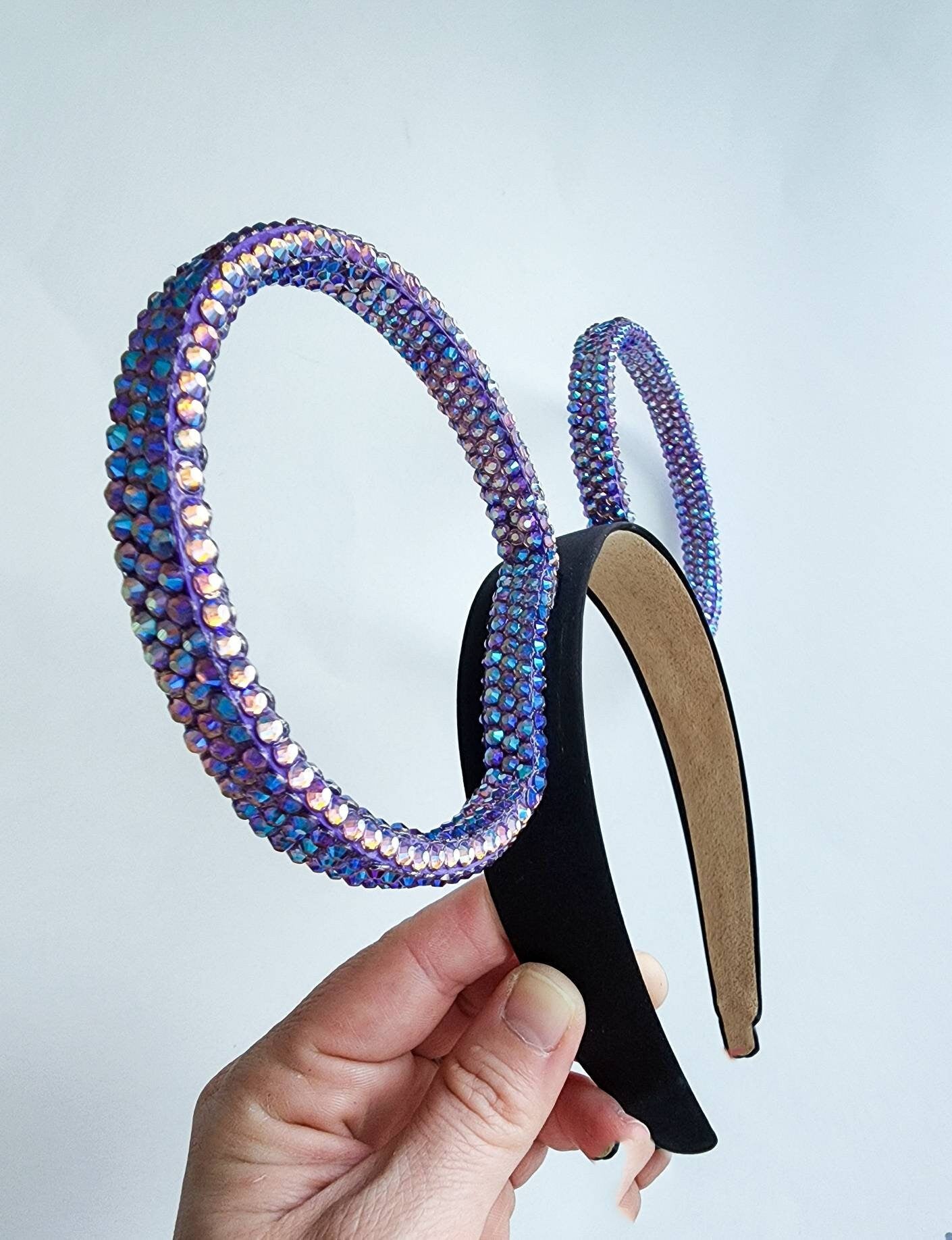 Magic Mountain ears ORIGINAL design-AB purple Rhinestone rings 3D Mouse Ears all sides covered with rhinestones