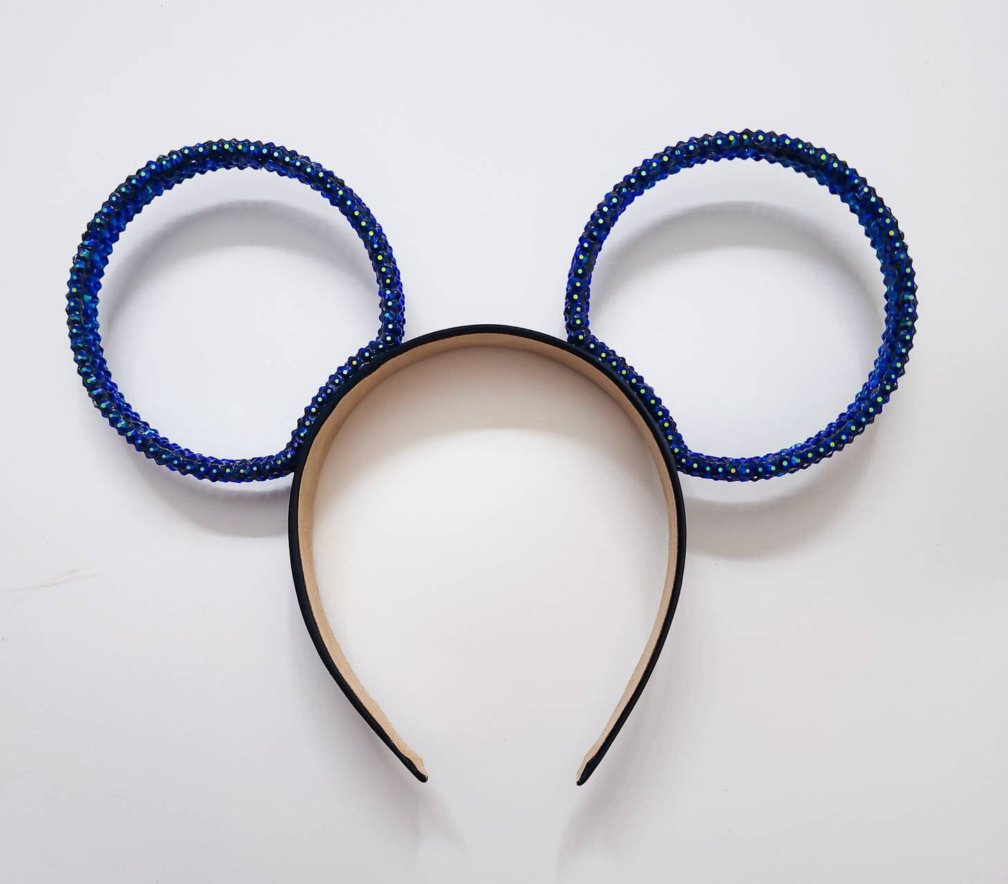 Magic Mountain ears ORIGINAL design-Black/blue AB Rhinestone rings 3D Mouse Ears all sides covered with rhinestones