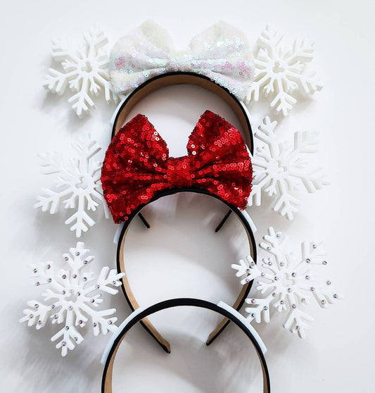 White Christmas , snowflake 3d ears with or without rhinestones