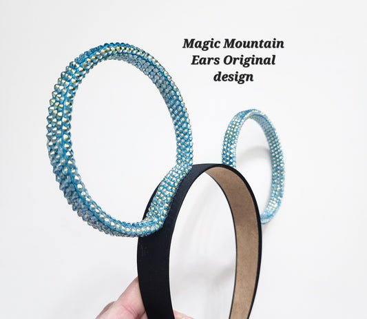 Magic Mountain ears ORIGINAL design-Aqua Rhinestone rings 3D Mouse Ears all sides covered with high quality rhinestones