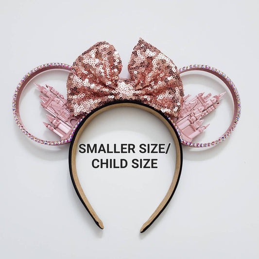 SMALLER sized /kids size ROSE GOLD castle ears, 3d mouse ears.