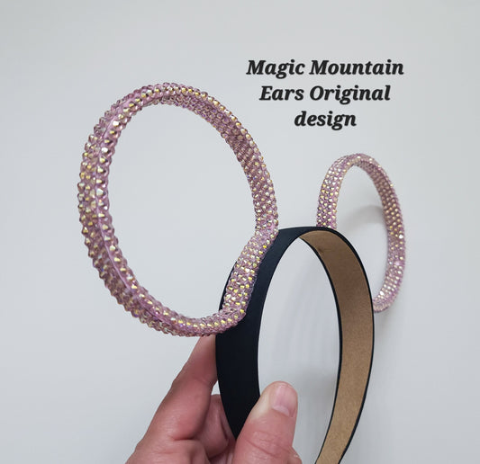 Magic Mountain ears ORIGINAL design-LIGHT PINK Rhinestone rings 3D Mouse Ears all sides covered with rhinestones