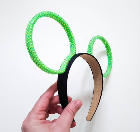 Magic Mountain ears ORIGINAL design- bright green jelly/resin Rhinestone rings 3D Mouse Ears