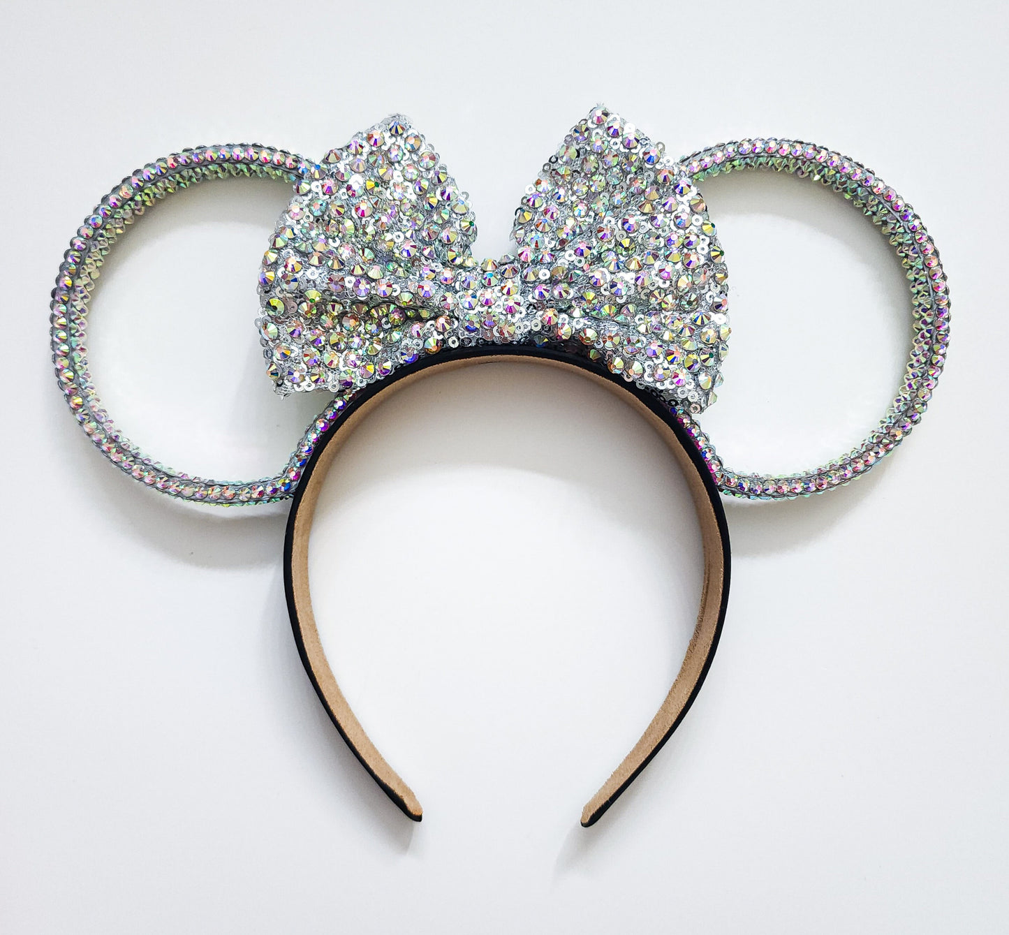 Magic Mountain ears ORIGINAL design-AB  Rhinestone rings with AB rhinestone  silver sequin bow 3D Mouse Ears all sides covered