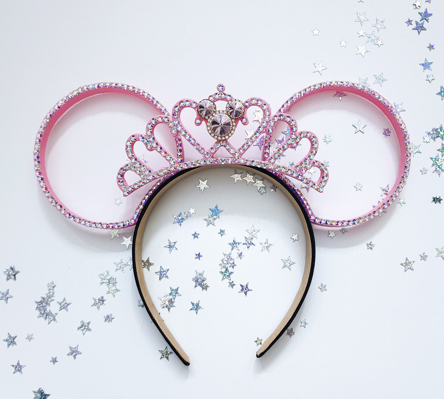 Mouse tiara Ab Rhinestone crown with 3d Rhinestone ears. Your choice of silver, pink, or purple tiara