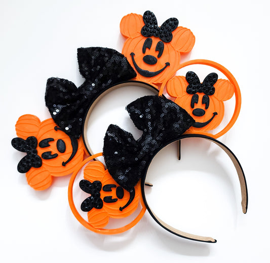 Halloween ears - girl black rhinestone bow Mouse Pumpkin , Halloween 3D Mouse Ears