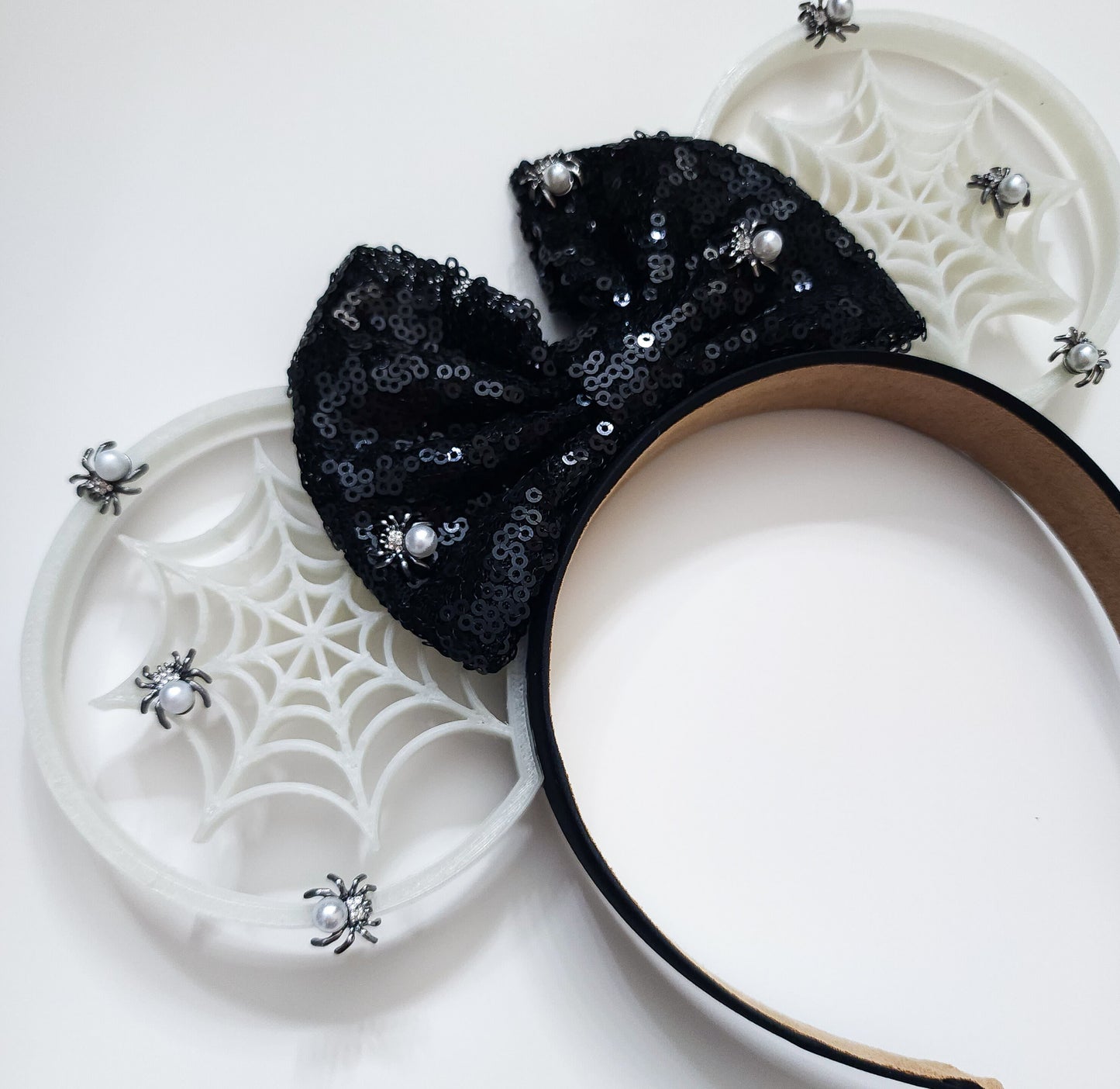 GLOW in the dark Pearl spiders spider web ears , Halloween ears spooky season