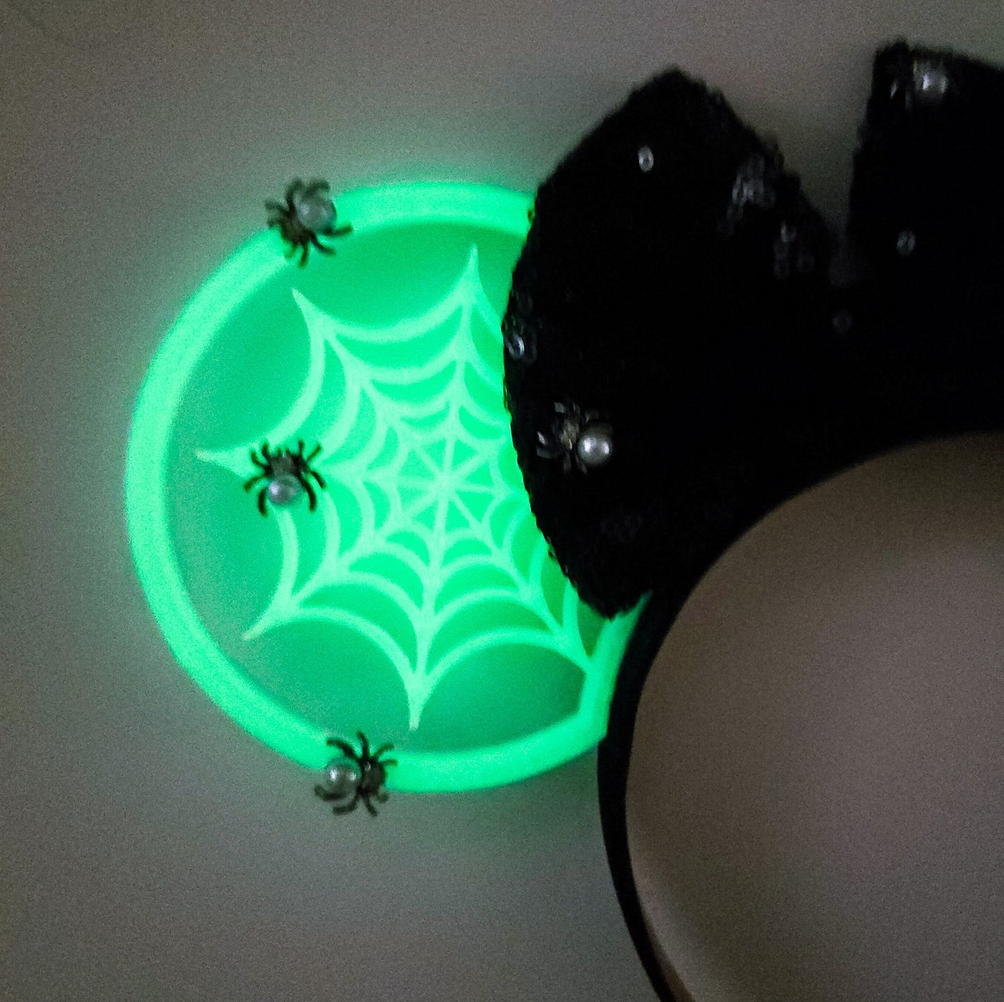 GLOW in the dark Pearl spiders spider web ears , Halloween ears spooky season