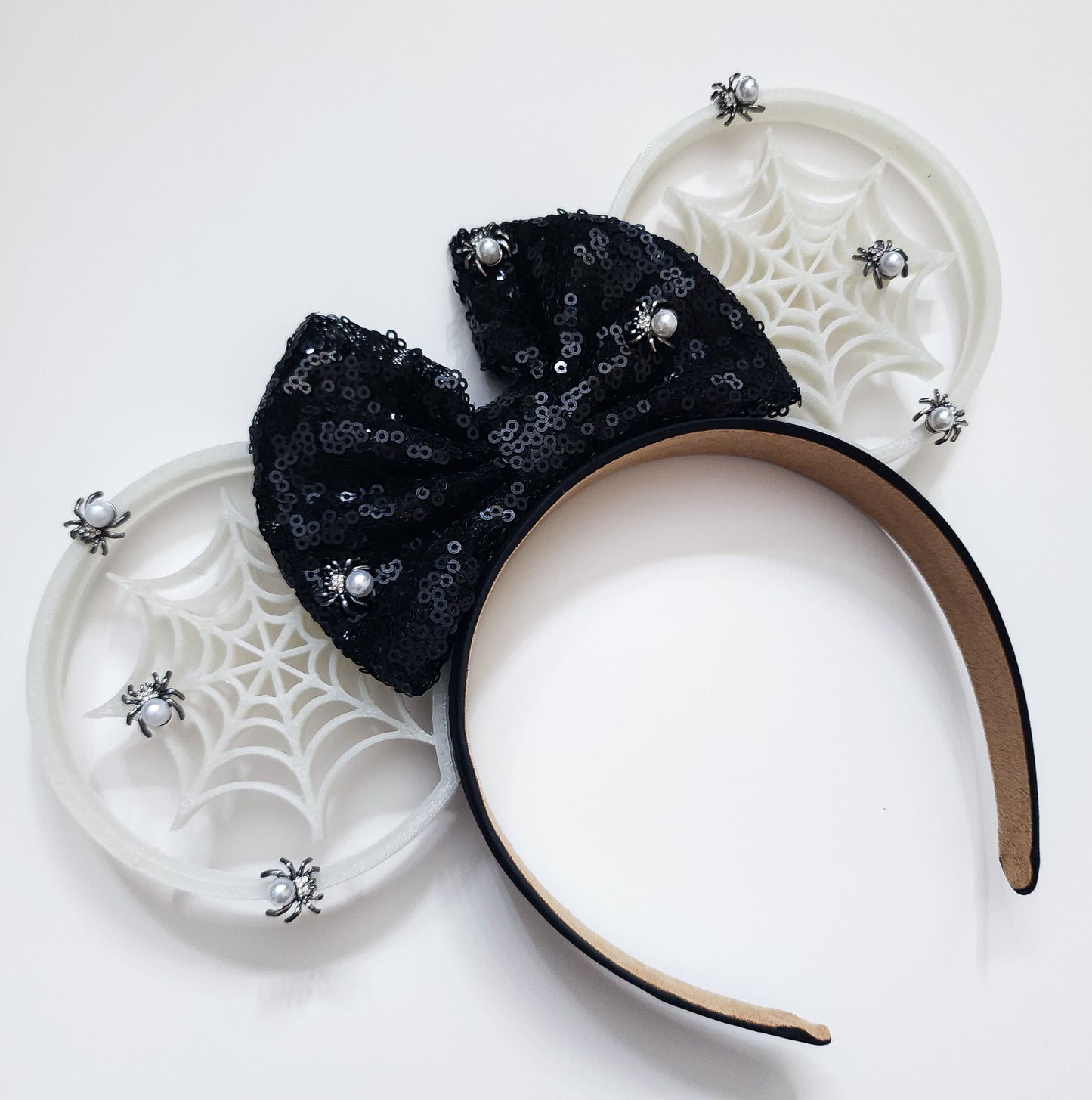 GLOW in the dark Pearl spiders spider web ears , Halloween ears spooky season