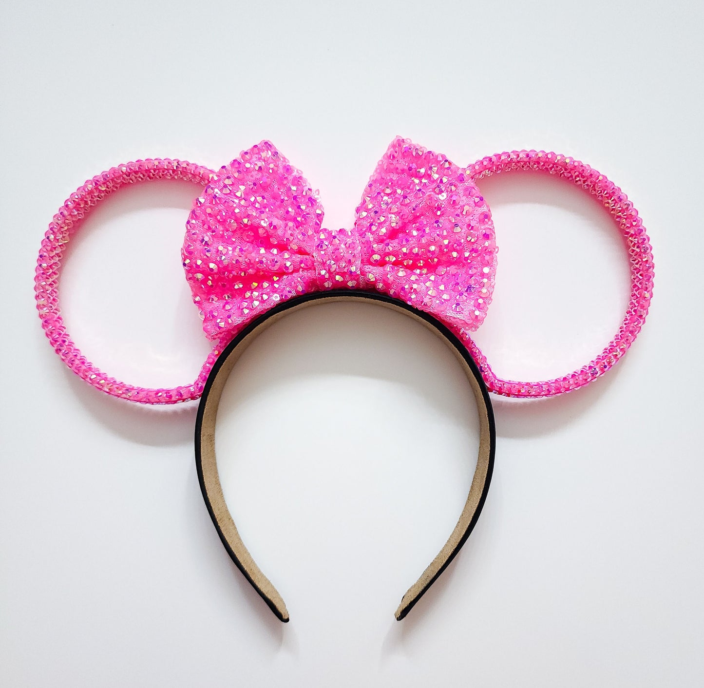 Magic Mountain ears ORIGINAL design- hot pink jelly/resin Rhinestone rings WITH hot pink jelly rhinestone bow 3D Mouse Ears