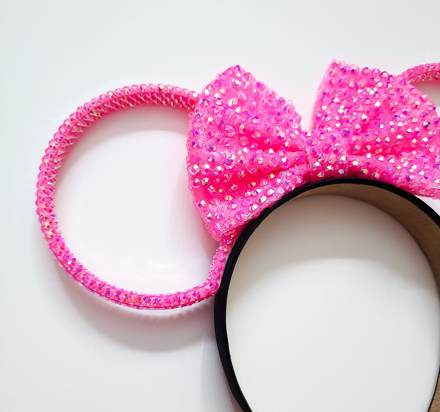 Magic Mountain ears ORIGINAL design- hot pink jelly/resin Rhinestone rings WITH hot pink jelly rhinestone bow 3D Mouse Ears
