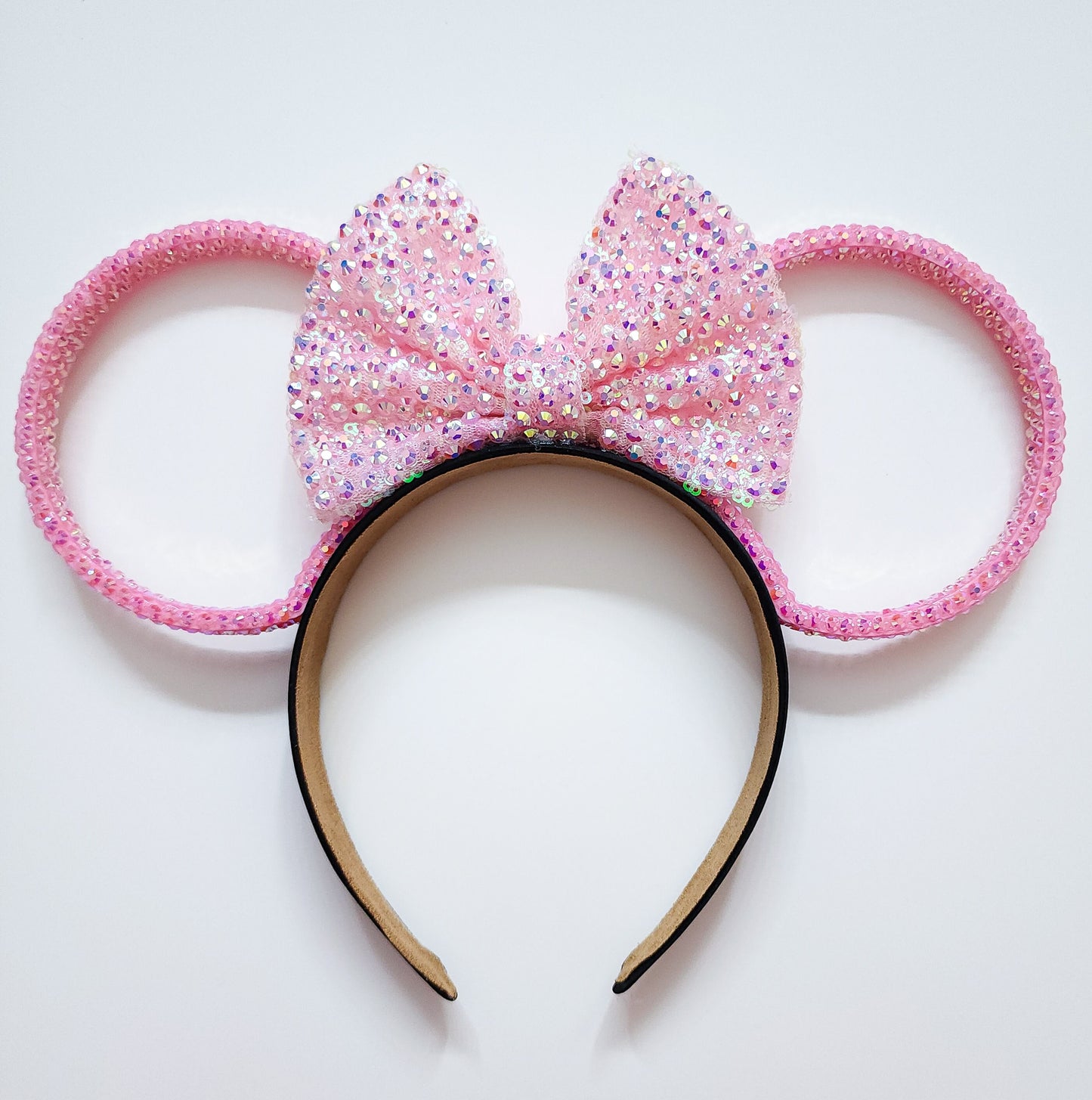 Magic Mountain ears ORIGINAL design- LIGHT pink jelly/resin Rhinestone rings WITH Light pink jelly rhinestone bow 3D Mouse Ears