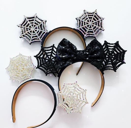 Rhinestone spider web ears , Halloween 3D Mouse Ears multiple options rhinestones and colors glow in the dark