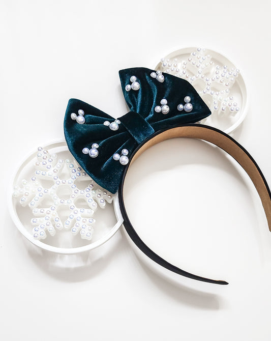 Pearl snowflake mouse ears you choice of bow pearls 3d ears christmas holiday snow