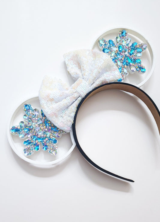 Rhinestone snowflake ears , Christmas ears, holidays ears, iridescent snowflake ears